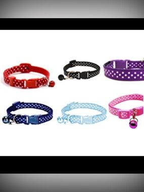NEW Lot of 2x Polka-Dot Adjustable Pet Collars w/ Bell - Multiple Colors Avail!